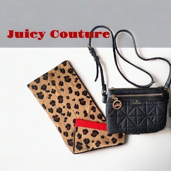 Juicy Couture l 2-piece Lot l Animal Print Scarf/Wrap l Black Cross-body Purse - Picture 1 of 16